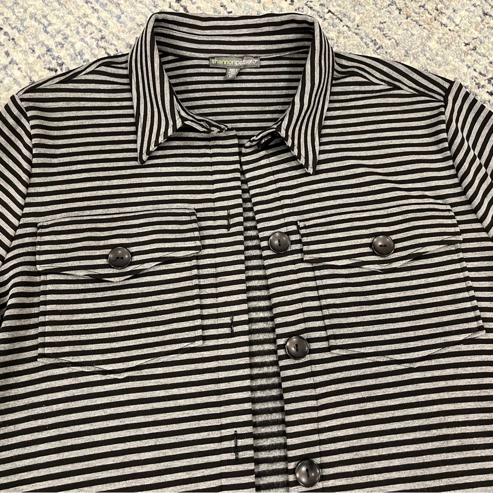 Shannon passero, Halsey Shacket, black and gray stripe, size medium